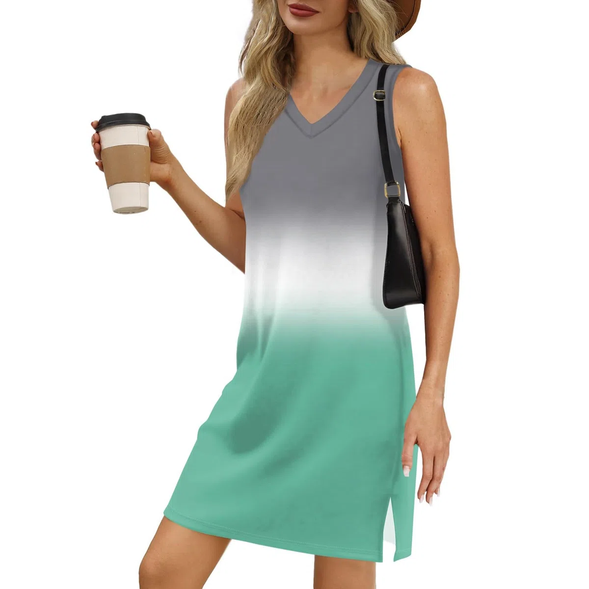 Ansenesna Shirtkleid Damen Sommer V Ausschnitt Sommerkleider Damen Leicht Und Luftig A Linien Kleider Kurz Ohne ärmel Tank Kleid Frauen Ärmellos Sommerkleid Farbverlauf Casual Strandkleid