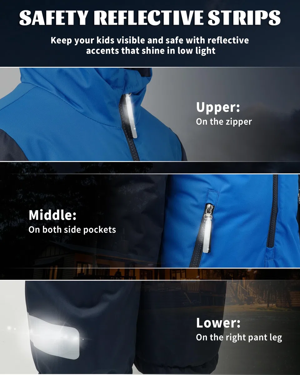 Owntop Schneeanzug Kinder Unisex, Schneeoverall Mädchen Jungen, Winddicht Wasserdicht Skianzug mit Kapuze Reißverschluss (Blau,110)