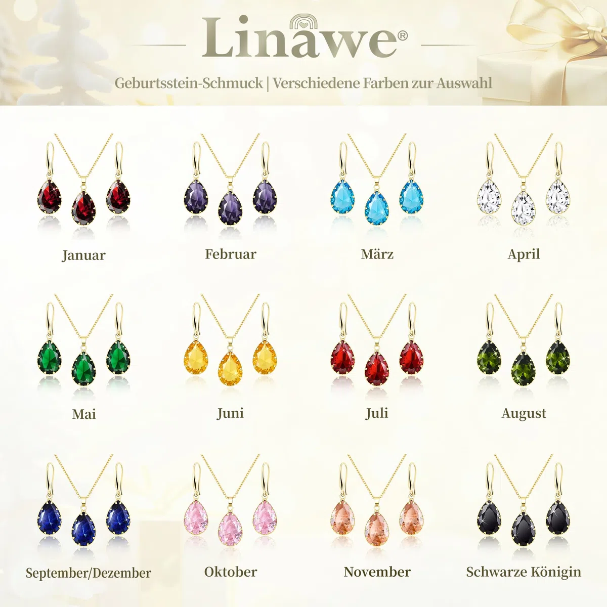 Linawe Schmuck Set, Brautschmuck Hochzeitsschmuck Braut Jewellery, Damenohrringe Ohrringe Hängend und Anhänger Kette Halskette Damen, Erhältlich in Silber, Gold und Roségold
