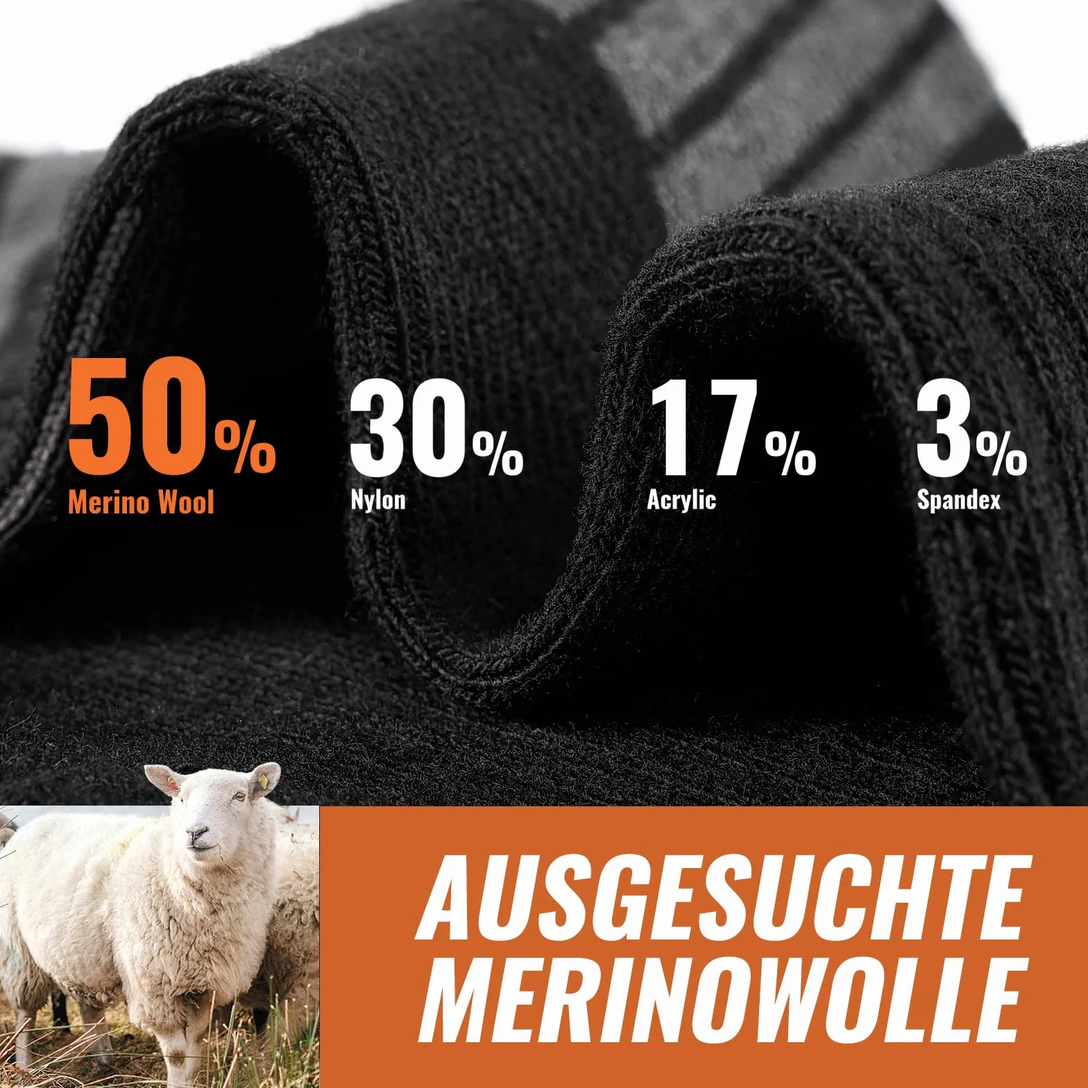 Merino Socken Herren Damen 3 Paar – Warme Wollsocken, Atmungsaktive Thermosocken Wintersocken, Weiche Wandersocken Sportsocken, Trekkingsocken für Outdoor & Arbeit, Schwarz Blau