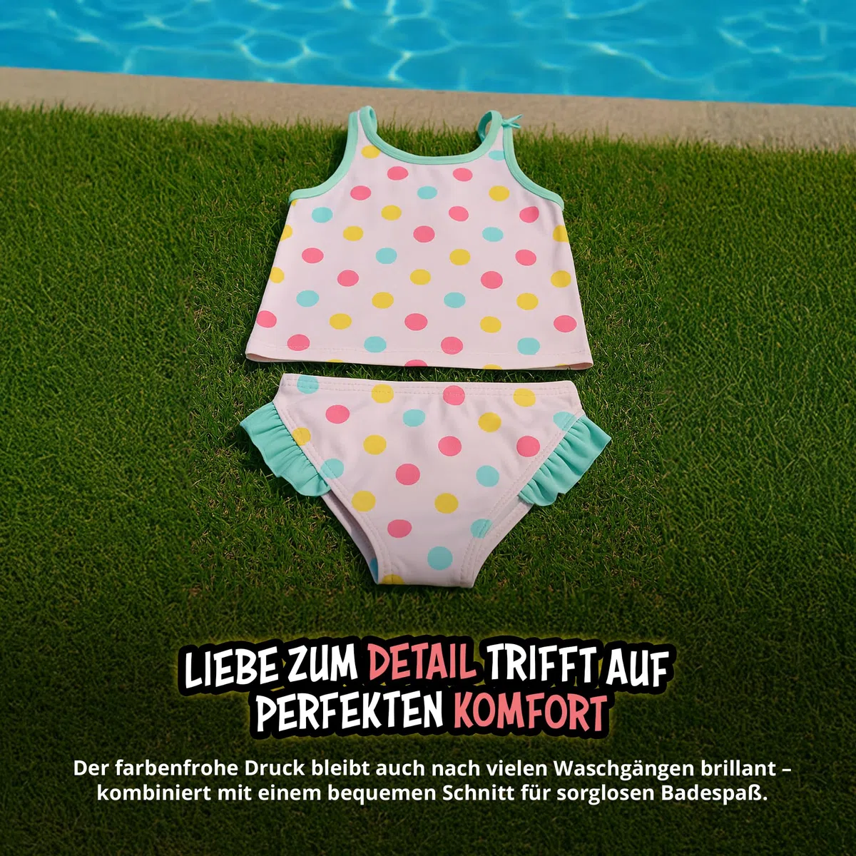 United Labels Disney Minnie Mouse Tankini für Mädchen mit Rüschen, Rosa Türkis, Zweiteiliger Badeanzug, Bademode Kinder