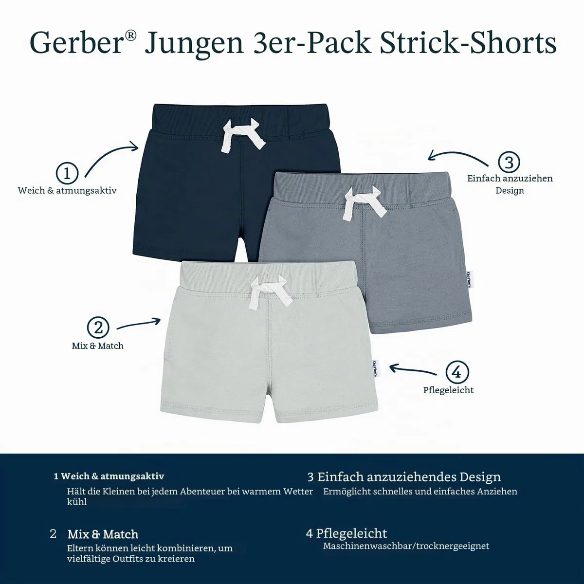 Gerber Baby - Jungen Lässige Shorts Toddler 3-Pack Pull-on Knit Shorts
