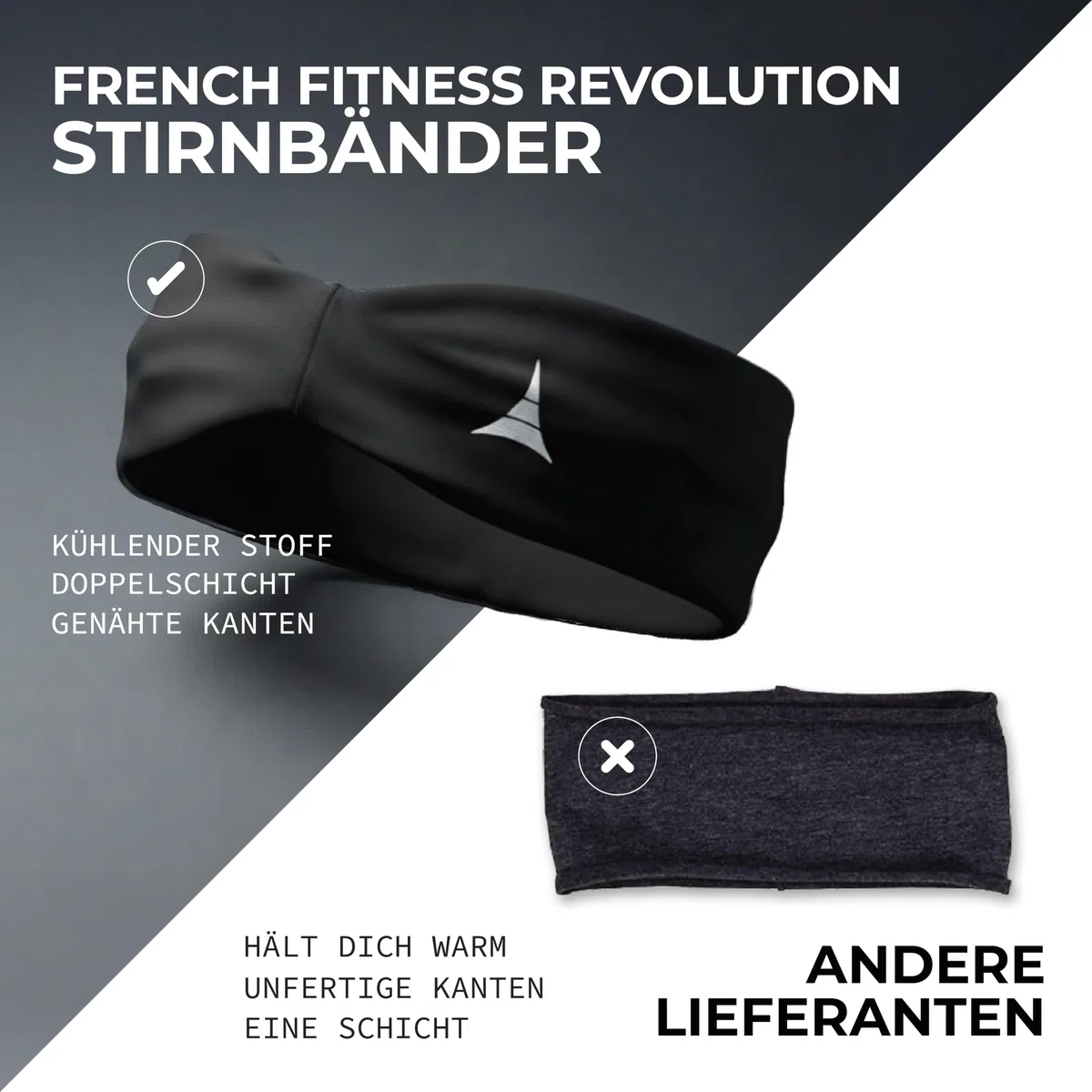 French Fitness Revolution - Dehnbares Sport-Stirnband Männer & Frauen - Schweißband zum Laufen, Radfahren, Basketball, Yoga, Fitness - feuchtigkeitsableitendes Workout-Haarband
