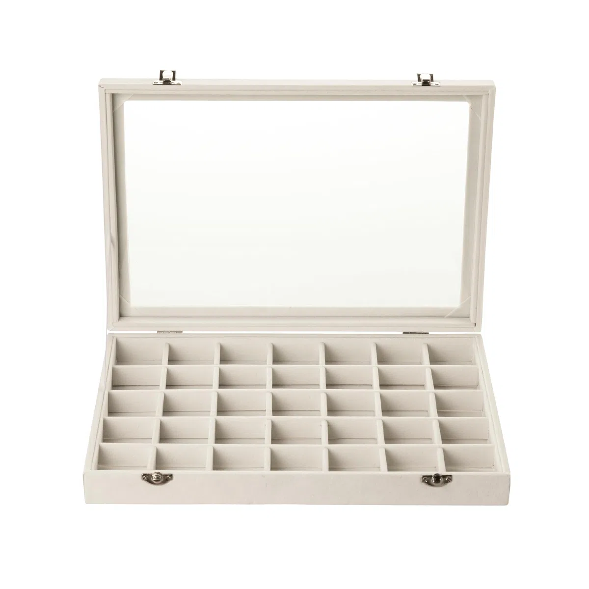 Frebeauty Samt Schmucktablett 35 Gitter Schmuck Organizer mit durchsichtigem Deckel Transparenter Ohrring Organizer Halter Fall für Ringe Ohrstecker Geschenk für Frauen Mädchen (Beige 35 Gitter)