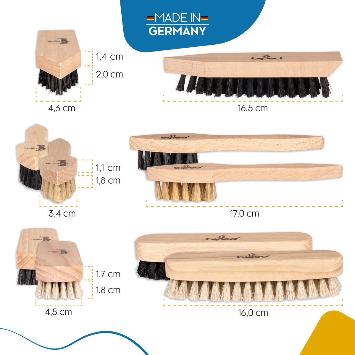 biped Schuhputzset 8-teilig - Schuhpflege für Glattleder und Wildleder - Schuhbürsten mit Natur Borsten - Made in Germany z2463