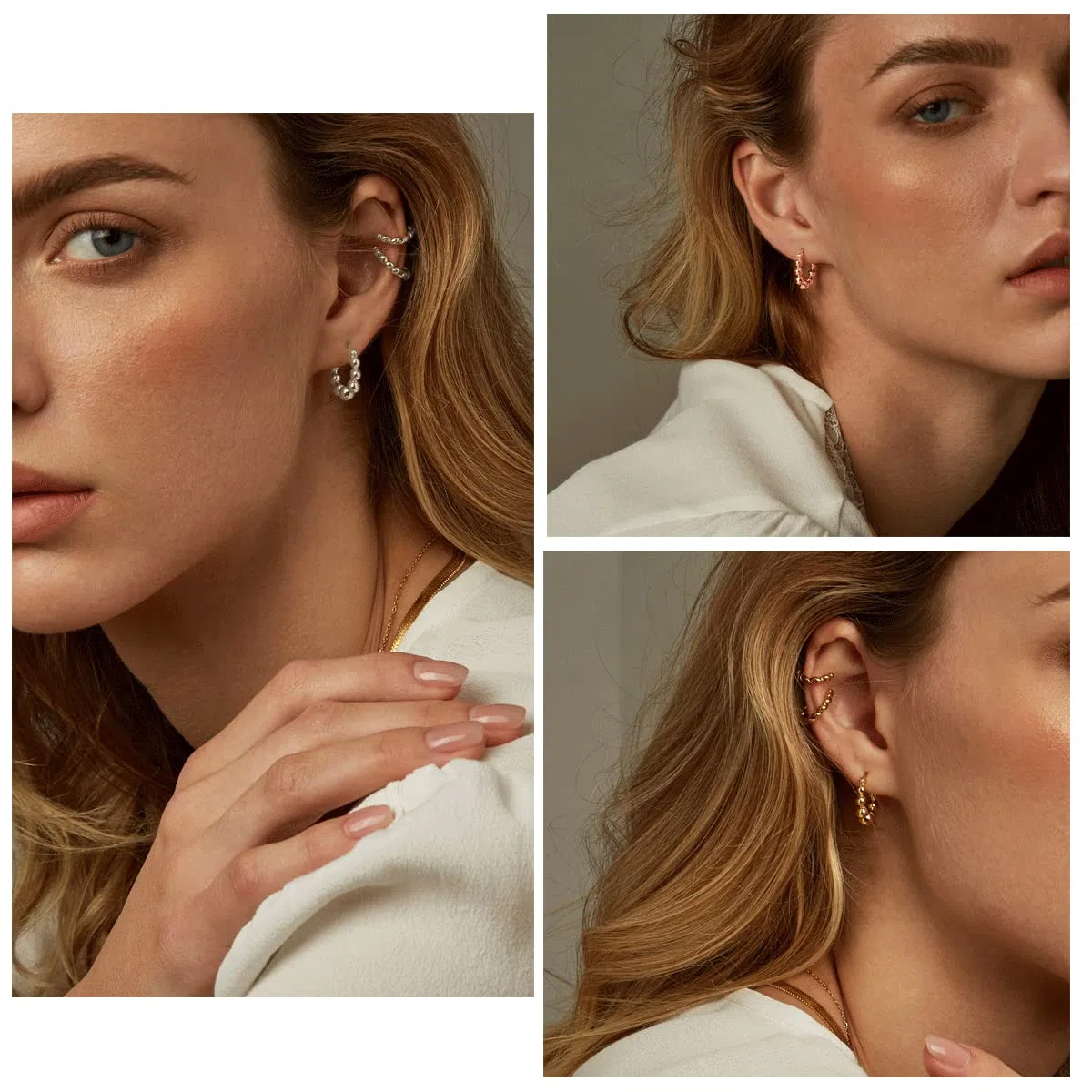 Creolen Silber Damen Ohrringe, 3 Paare 925 Sterling Silber Creolen Ohrringe Set, Hypoallergen Klein Schlafen Creolen Ohrringe, Unisex Silber Perlen Kreolen Ohrringe Set in 10, 12, 14mm