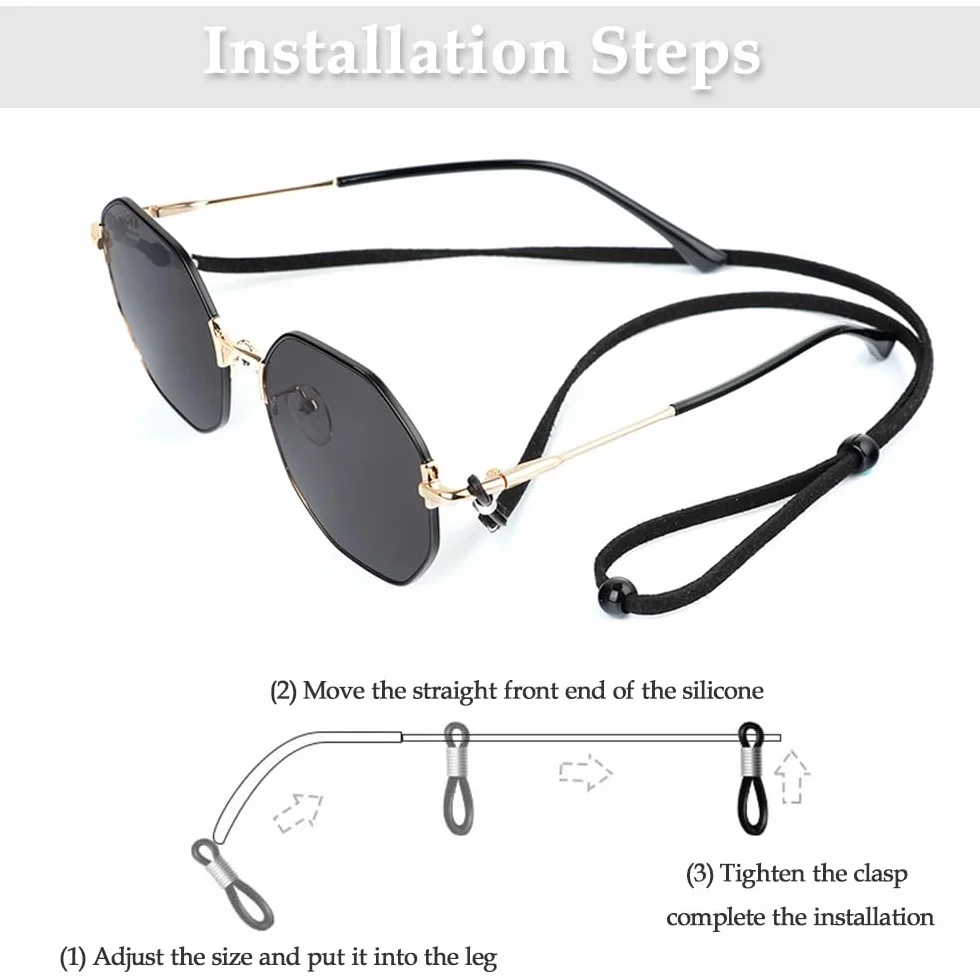 3 Stück Universal Brillenband aus Leder für Sonnenbrille - Brillenbänder Brillenkette Schwarz Einstellbarer Brille Cord für Damen und Herren