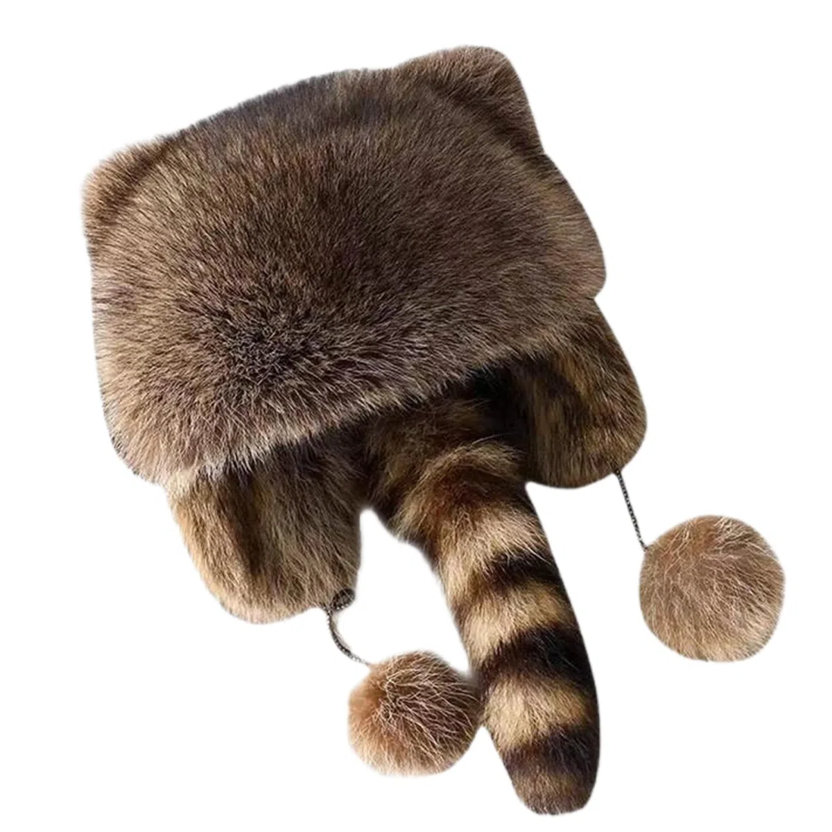 Waschbärenmütze, warm und winddicht, lebensechte, niedliche Mütze aus künstlichem Waschbärfell, verstellbarer Kordelzug, Waschbär mit Plüsch-Fell-Ohrenklappe, Waschbär für Erwachsene, für Männer un