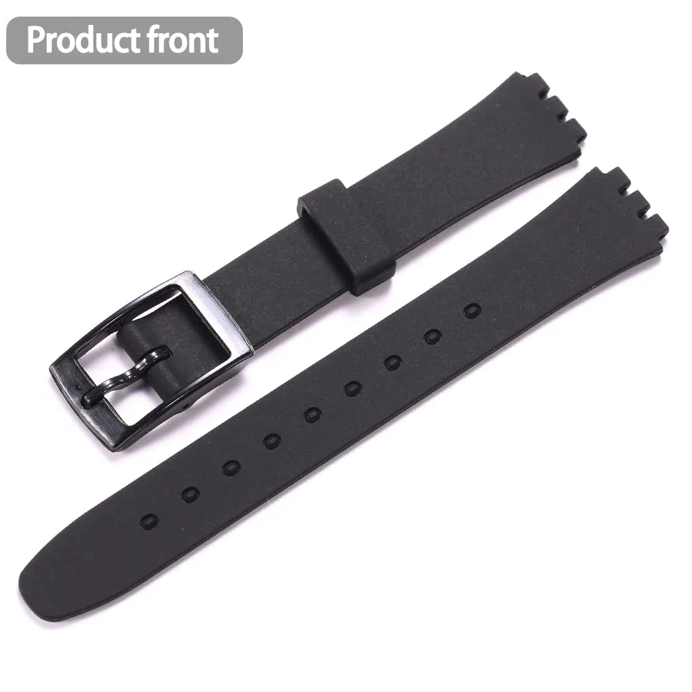 WRISTARMOR 12 mm Silikonarmband Ersatz für Swatch LL118/LB153/LN153/LB170E/LK396/LK390/LK354D/LP159/LW167/LL123 Damen Lady Silikonarmband Schweißfeste Dornschließe Uhrenarmband mit Werkzeug (schwarz)