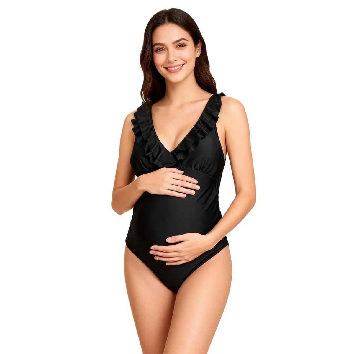 XGOPTS Damen Maternity Badeanzug Schwangerschafts-Badeanzug V Ausschnitt Mutterschaft Bademode mit Verstellbare Träger Einteilige Umstandsbademode Swimsuit