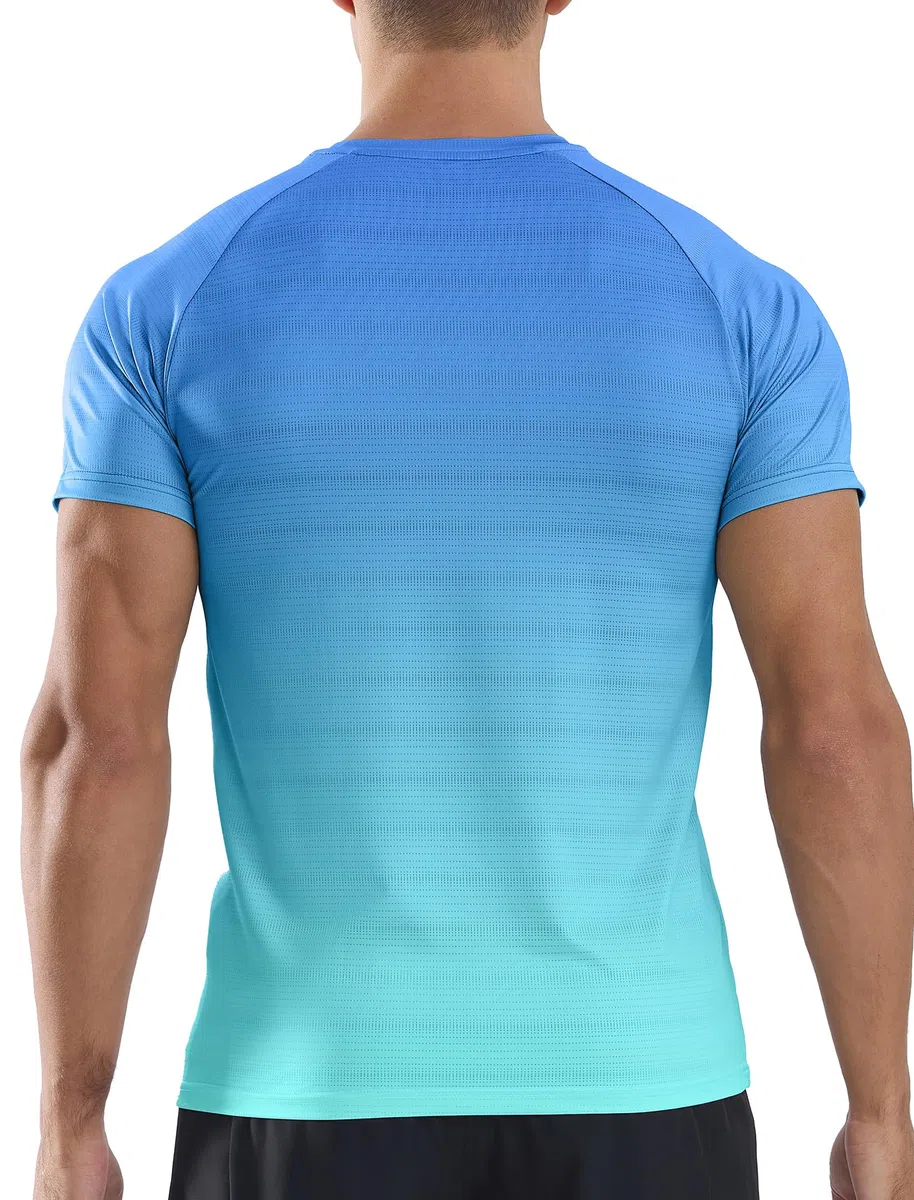 Sport Tshirts Herren Trainingsshirt Atmungsaktiv Laufshirt Funktionsshirt Kurzarm Sportshirt Schnelltrocknend Gym Shirt Farbverlauf Fitness Running Tops