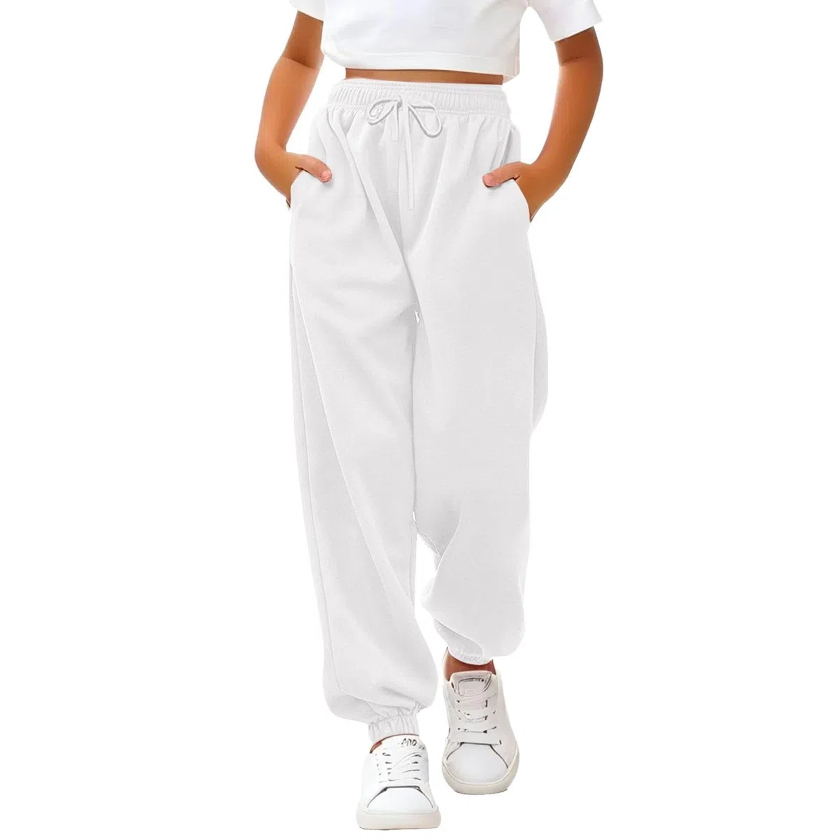 Sporthose Mädchen Baggy Jogginghose Einfarbige Drawstring Jogginghosen Teenager Mädchen High Waist Sweatpants Kinder Elastische Freizeit Lang Hosen mit Taschen