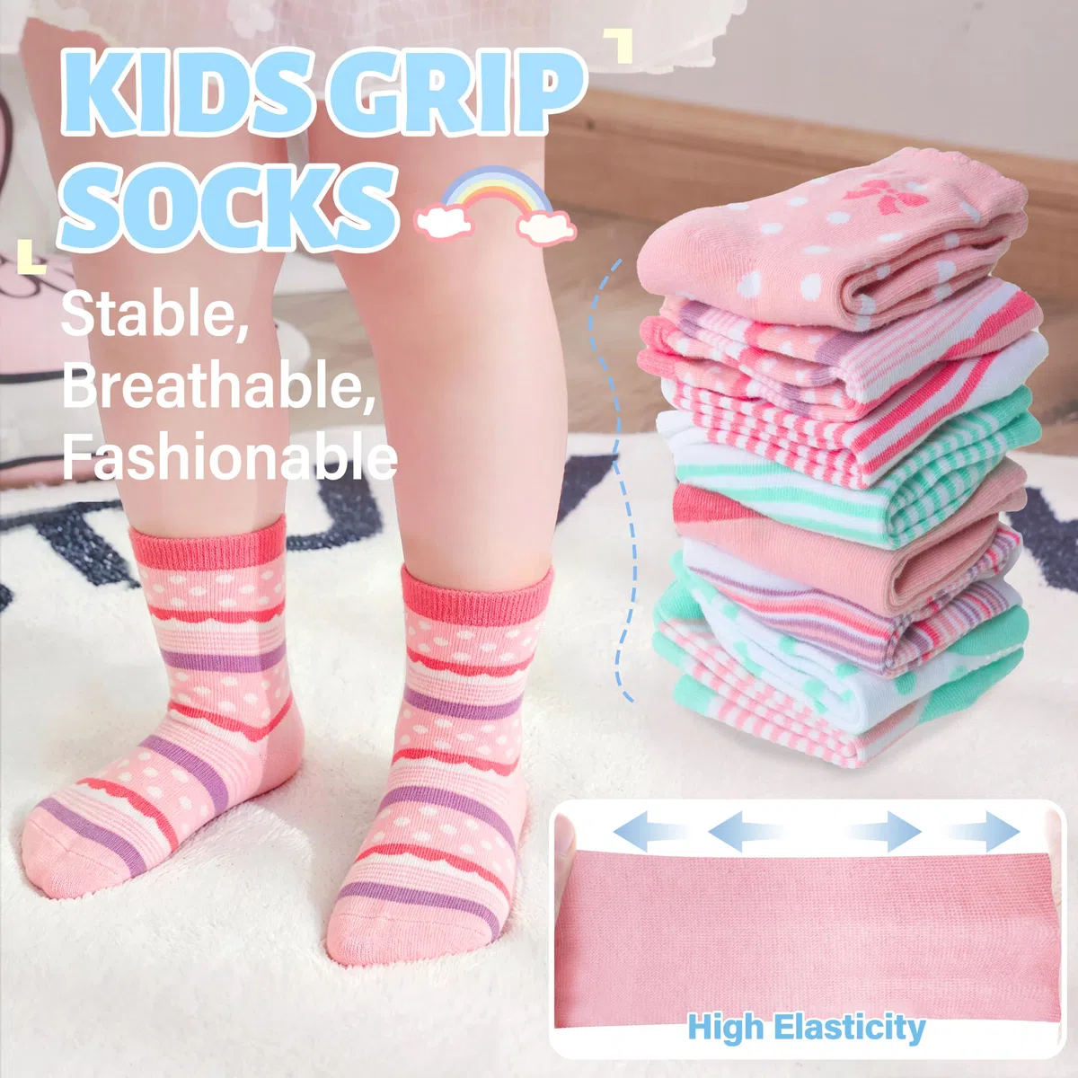 ANTSANG Stoppersocken Kinder Baby Mädchen Socken Anti Rutsch / Rutschfeste Socken Baumwolle Antirutschsocken für Kinder Mädchen Kleinkind 12 Paare
