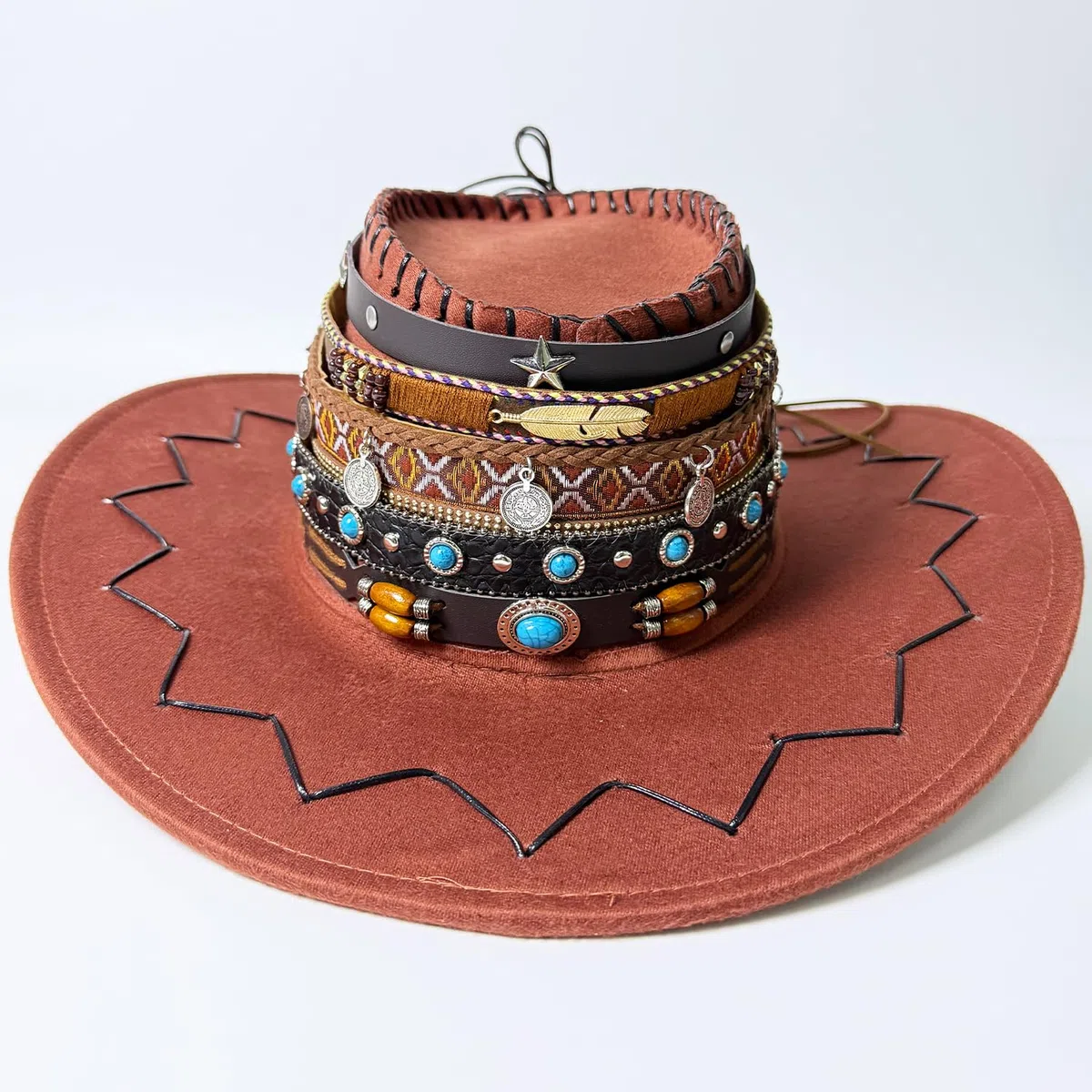Hutbänder, Cowboyhut Bänder Ersatz, Cowboyhüte Gürtel, Western Style Hutbänder, Kreatives Multifunktionales, für Dekoration und DIY Hüte, Hut-Accessoires für Damen Herren 56-58cm