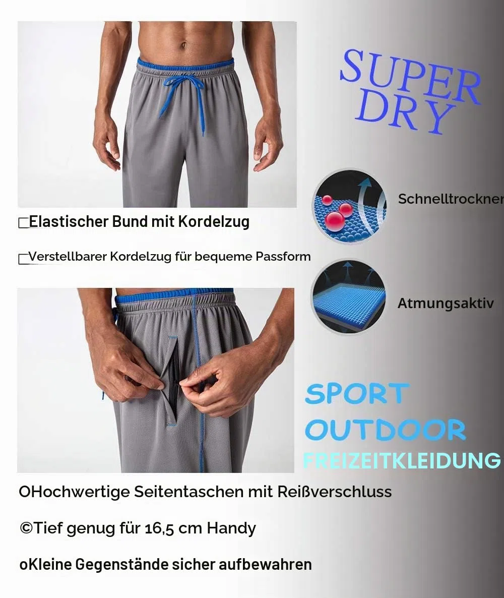 KEFITEVD Herren Leichte Jogginghose mit Zip-Taschen Offen Beinabschluss Trainingshose Meshgewebe Lange Atmungsaktiv Sporthose Weich Sweathose