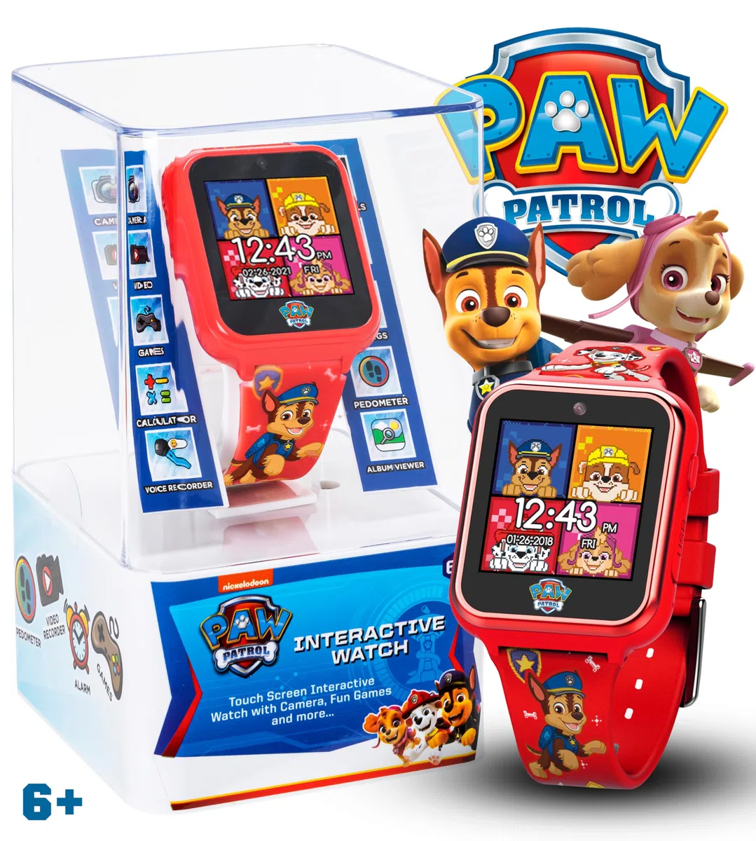 Accutime PAW4275 Kinder Smartwatch Paw Patrol, Kinderuhr mit Selfie Kamera, Foto & Video, Stoppuhr, 6 Spiele, 3 Hintergründe, 10 Zifferblätter, Diktiergerät, Fitness Tracker Uhr, Wecker, Rot