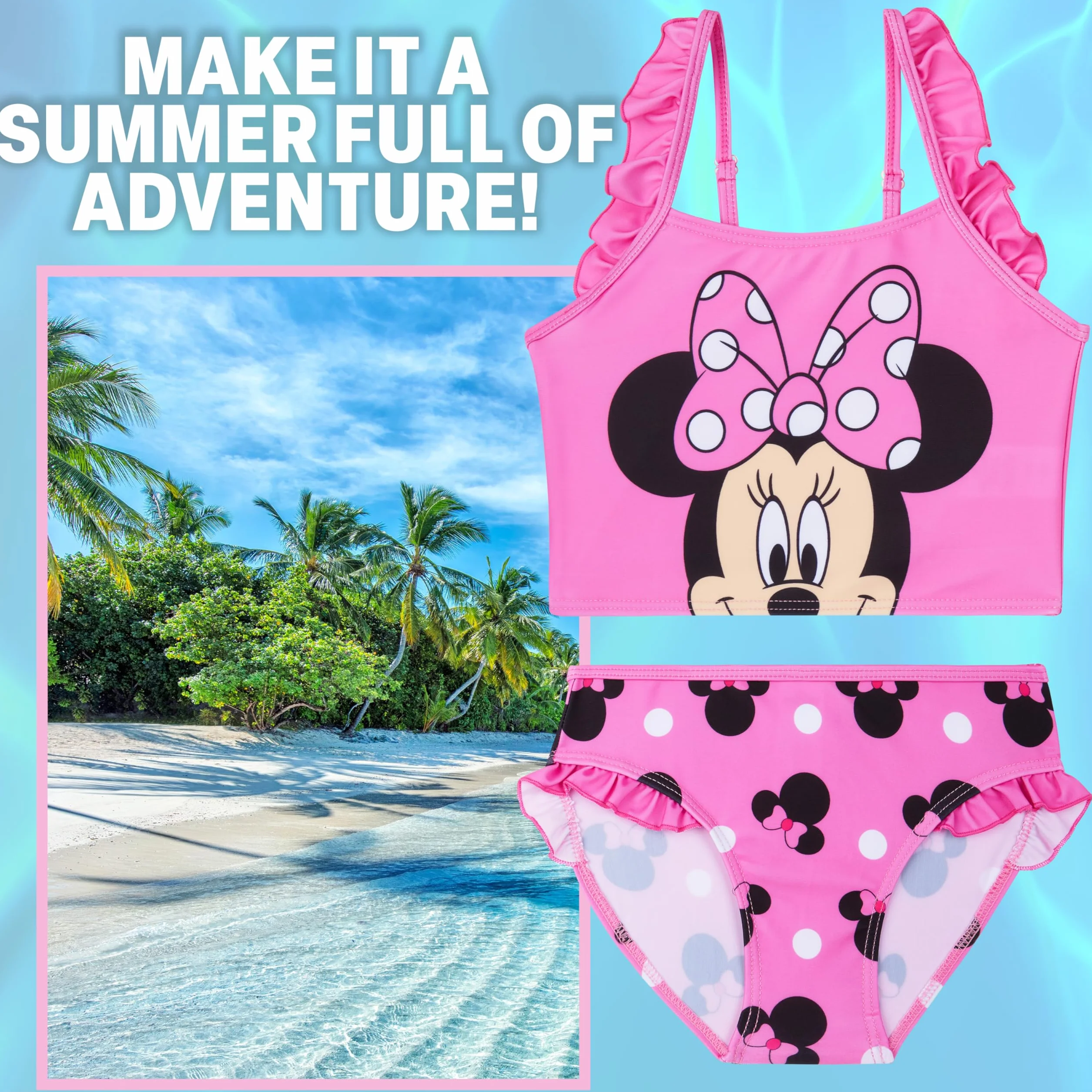 Disney Stitch | Minnie Mouse Bikini Mädchen Badeanzug, Elastisch & Verstellbar, Sommer Bademode Tankini Set Zweiteilig, Geschenke für Kinder