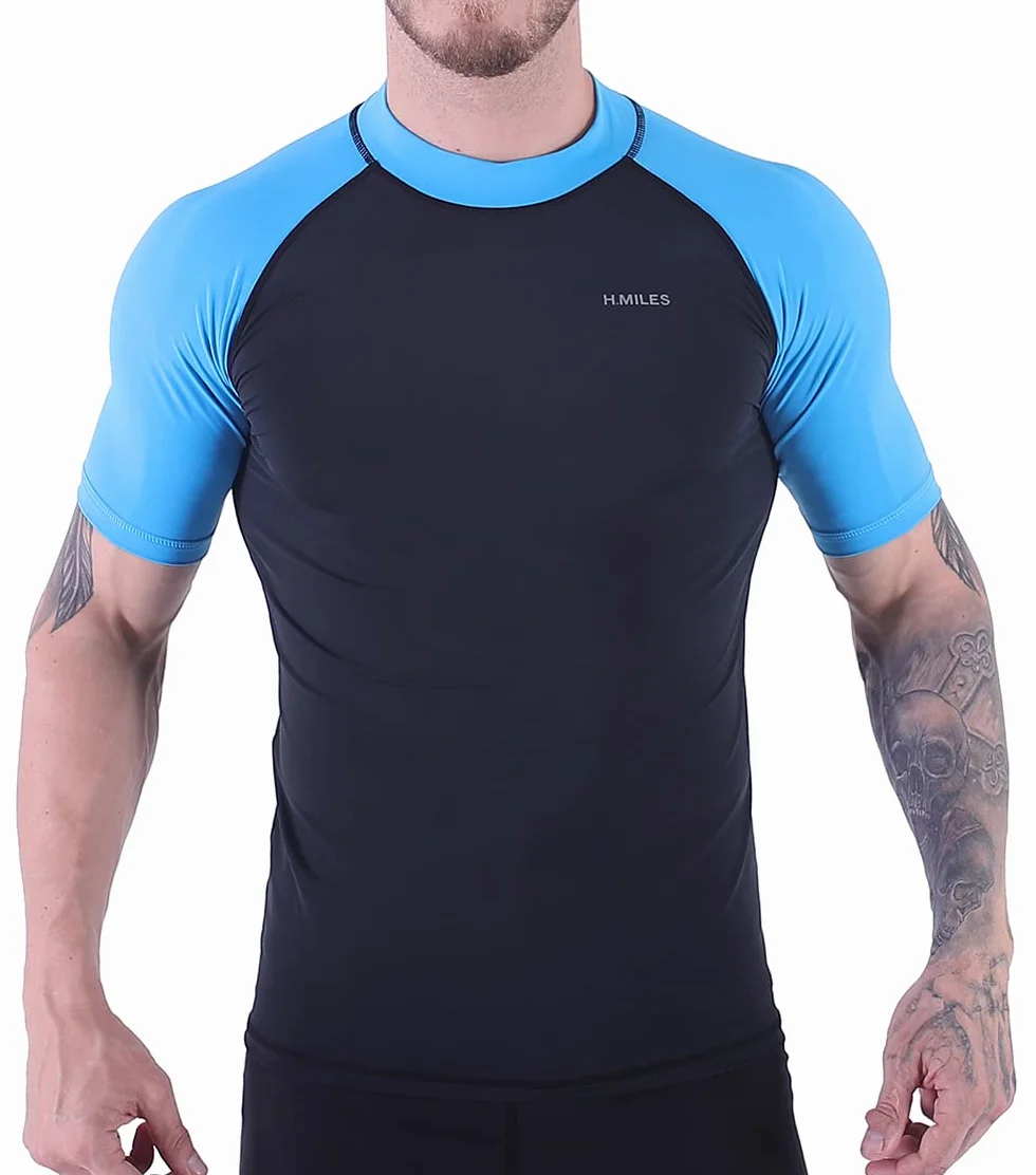 Herren Rash Vest Rashguard Kurzarm schwarz Schnorcheln Schwimmen Surfen Tops Tauchen Anzug UV Schutz Beach T-Shirt Shortsleeve