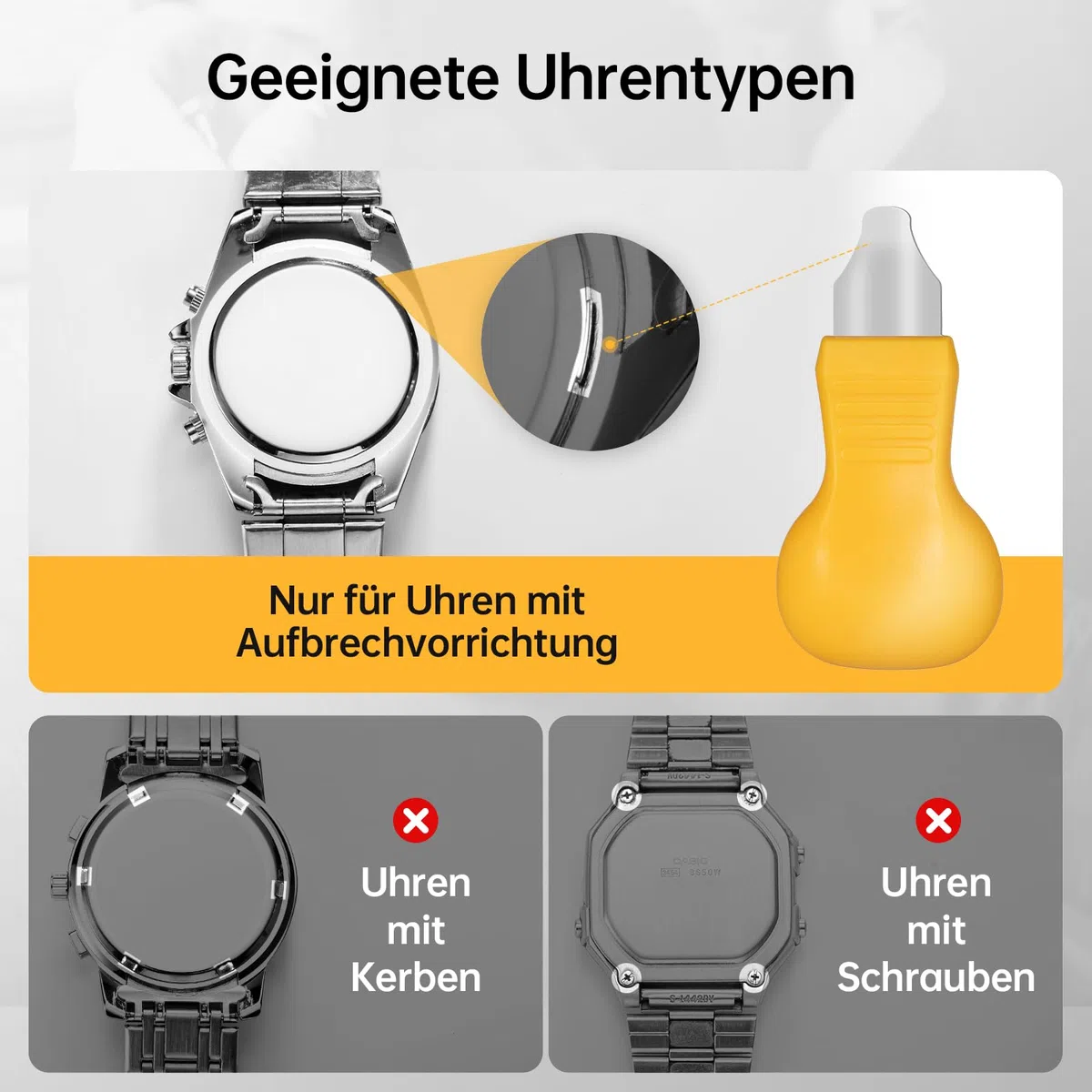 Eventronic Uhr Presse, Uhren Batteriewechsel Werkzeug, Uhrwerkzeug Einpresswerkzeug Uhrenschließer Gehäuseschließer Uhr Reparatur Werkzeug mit 12 Druckplatten Kunststoffeinsätze (16PCS)