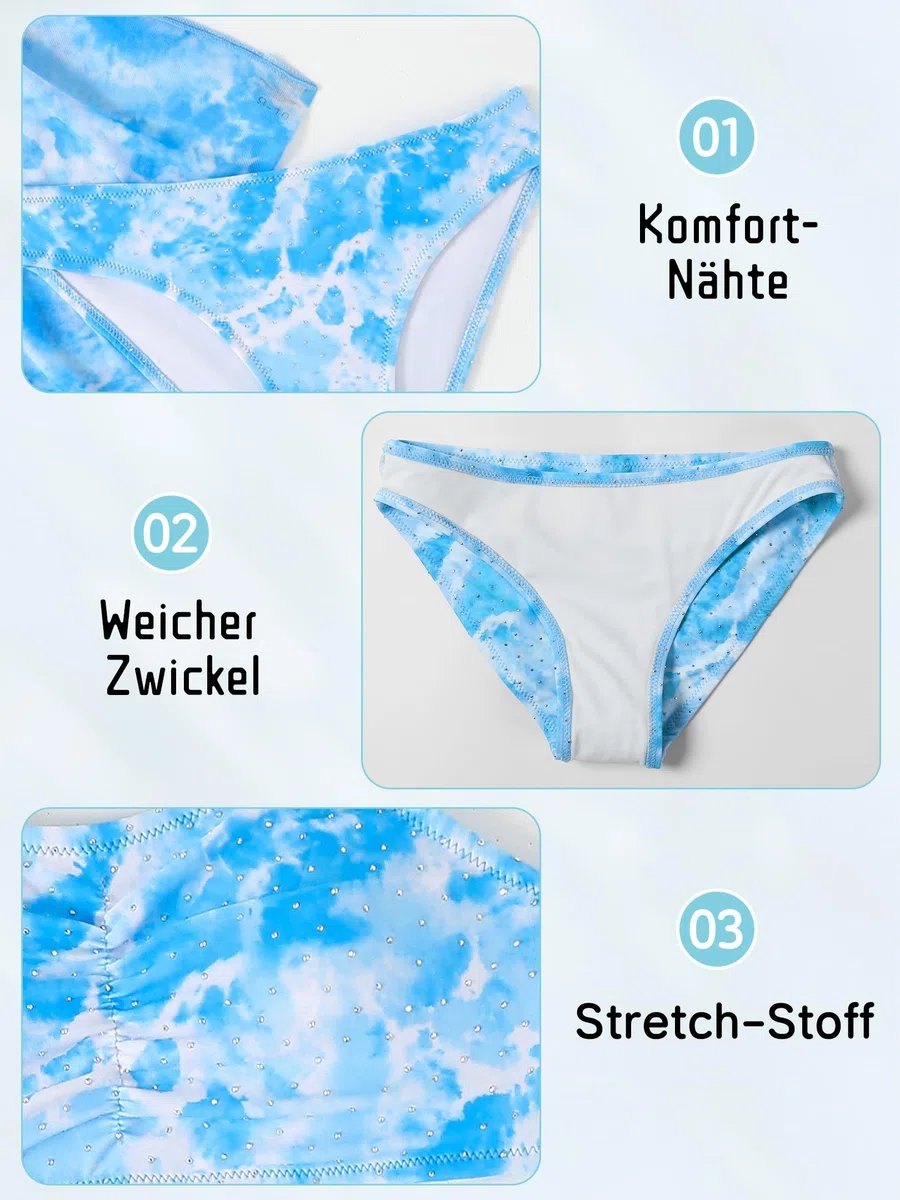 NATUST Mädchen Badeanzug 3-teilig Bikini Set Bikinioberteil mit Triangel Bikinihose und Rock