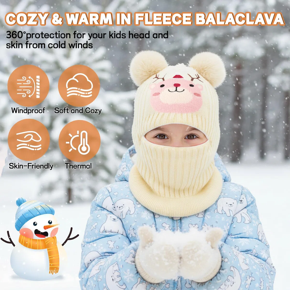 Kinder Wintermütze Sturmhaube für 4-8 Jahre, Multifunktions Thermo Winddichte Strickmütze Halswärmer Schal für Mädchen Jungen, Fleece Gefütterte Schlupfmütze Kapuze für Outdoor-Aktivitäten
