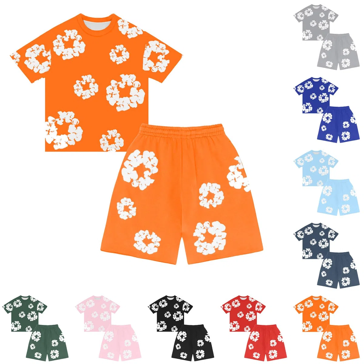 Generisch Kinder T-Shirt und Shorts Set 2 Teiliges Sommer Trainingsanzug Jogginganzug Y2K Tracksuit Set Streetwear Blumen Kurzarm T-Shirts und Kurze Hose Sportanzug Outfits