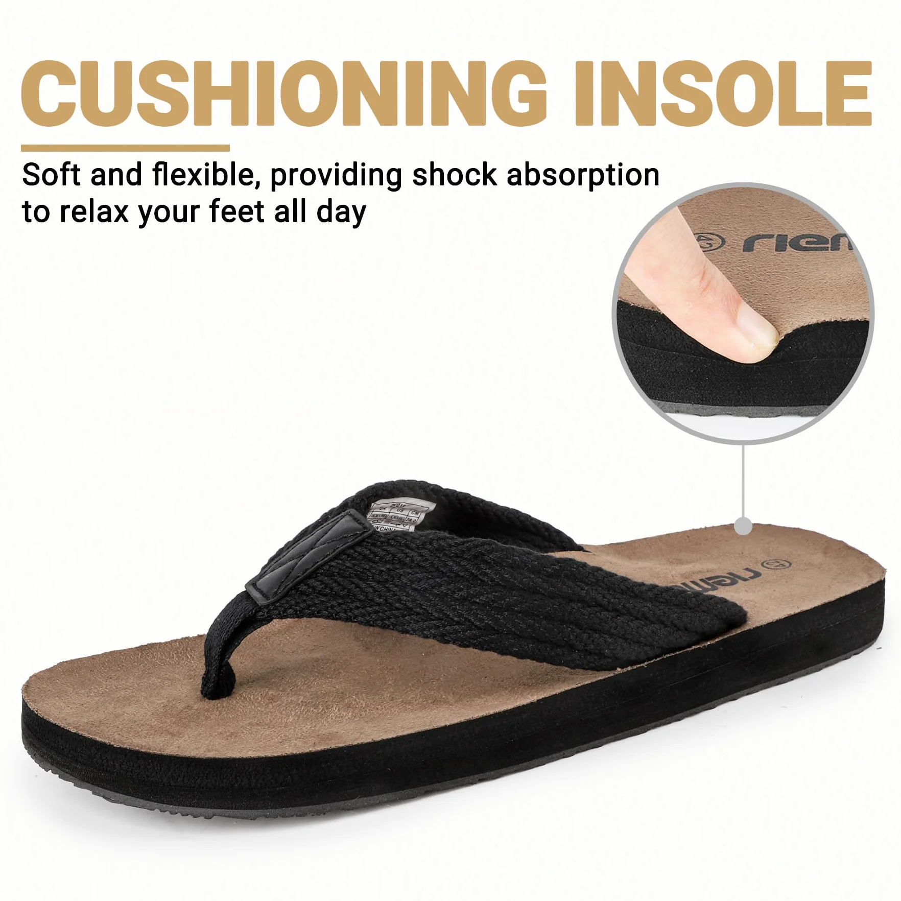 riemot Herren Flip Flops Zehentrenner mit bequemem Fußbett, leichte Sommer Sandalen mit geflochtenem Riemen, rutschhemmende Freizeitschuhe für Alltag und Urlaub