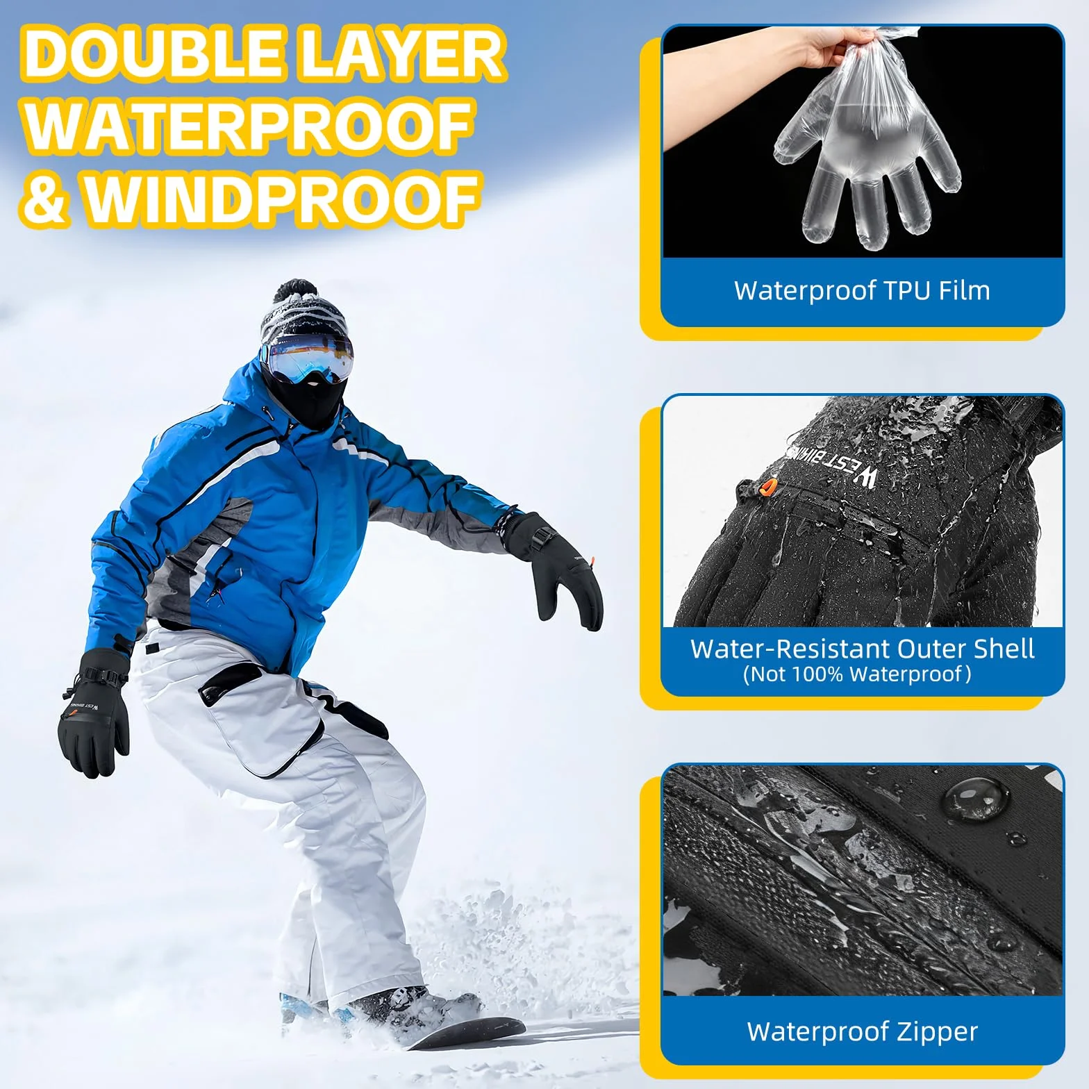 Winterhandschuhe Wasserdicht 3M Thinsulate Warme Touchscreen Skihandschuhe für Herren Damen, Fahrradhandschuhe,Winddicht Handschuhe für Ski,Wandern,Radfahren,Snowboarden