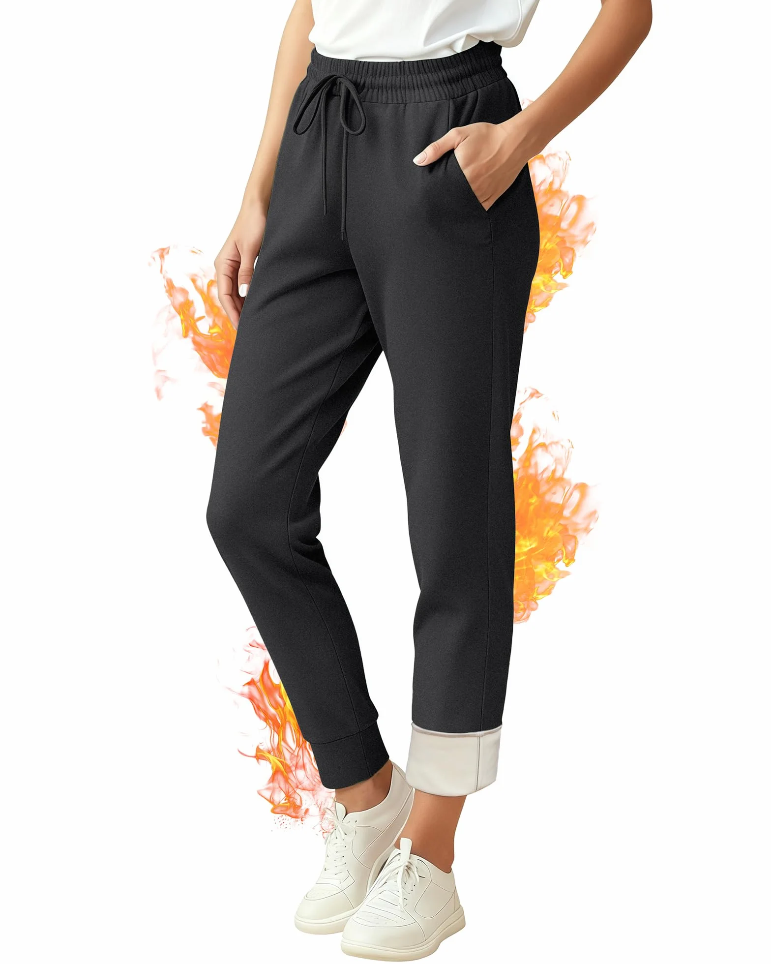 Damen Thermo Jogginghose Gefüttert – Sweatpants & Winterhose mit Fleece, Hohe Taille, Taschen – Warme Sport- & Freizeithose (-10℃ bis 15℃)