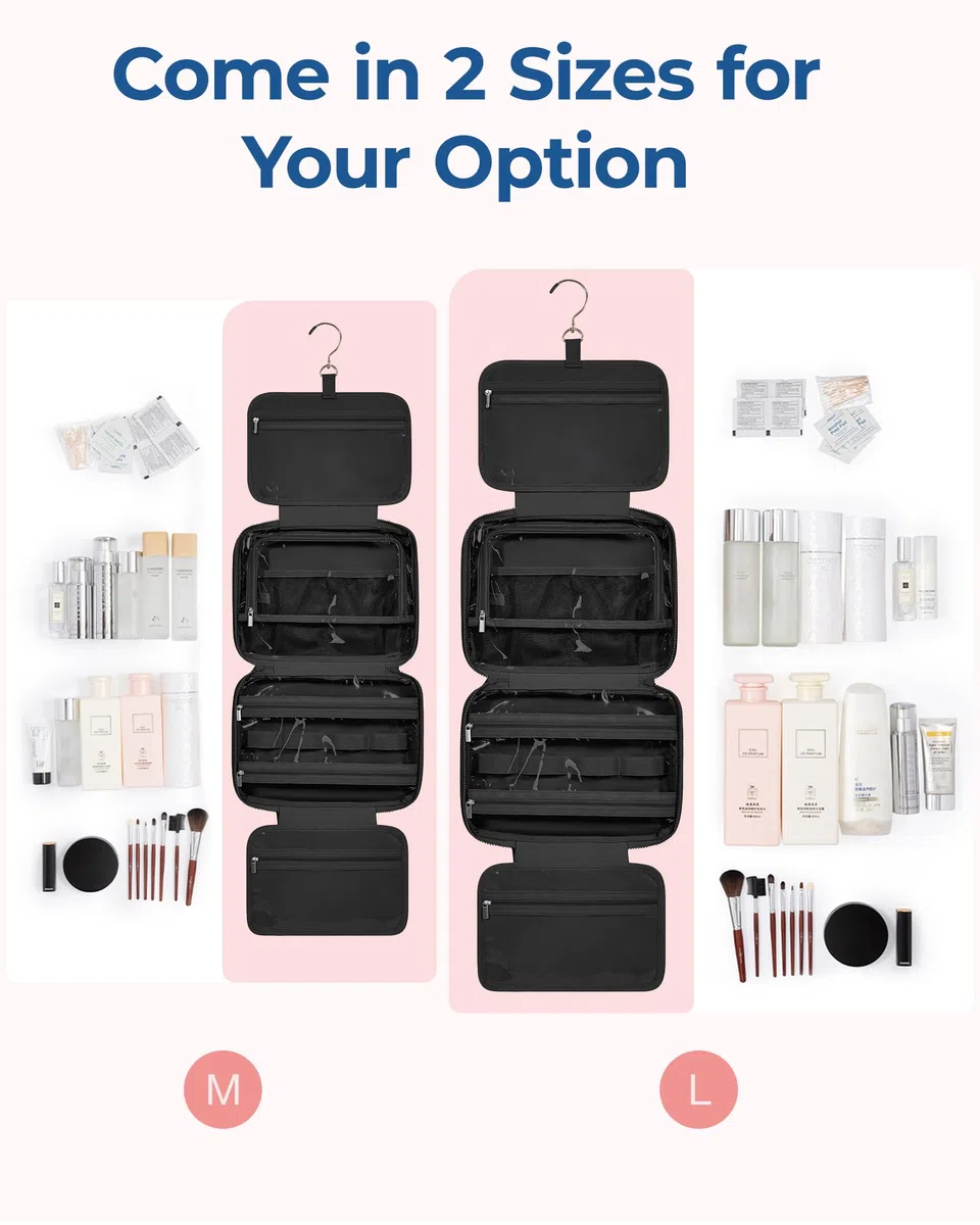 BAGSMART Kulturbeutel zum Aufhängen, Kulturtasche für Damen, Kosmetiktasche Groß, Toilettentasche Damen Reise Schmuck Organizer, Puffy Makeup Cosmetic Bag Organizer, Schwarz