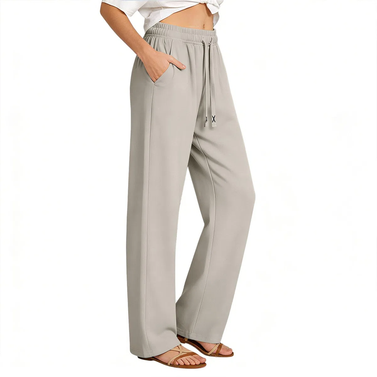 Sommerhose Damen Leicht Stretch Chino Jogginghose Lang Mit Taschen 2026 Elastische Hohe Taille Golfhose Sommerhosen Weites Bein Freizeithose Elegant Lockere Korde Luftige Chinohose