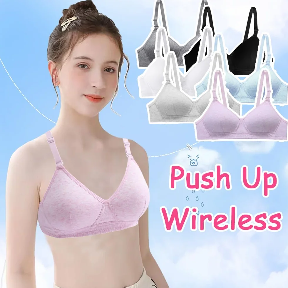 Teenager Mädchen BH 3er Baumwolle Sport Softbra Bralette Ohne Bügel Nahtlose Gepolsterte Unterwäsche mit abnehmbaren Pads für 12-18 Jahre Kinder und Damen