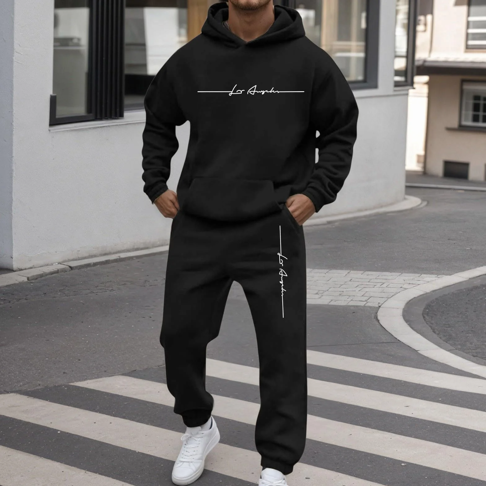 Jogginganzug Herren Trainingsanzug Freizeitanzug Einfarbig Hoodie Langarm mit Taschen Hausanzug 2-Teilig Fitness Kapuzenjacke Jogginghose Sportanzug Set Jogging Jogging Gym Tracksuit