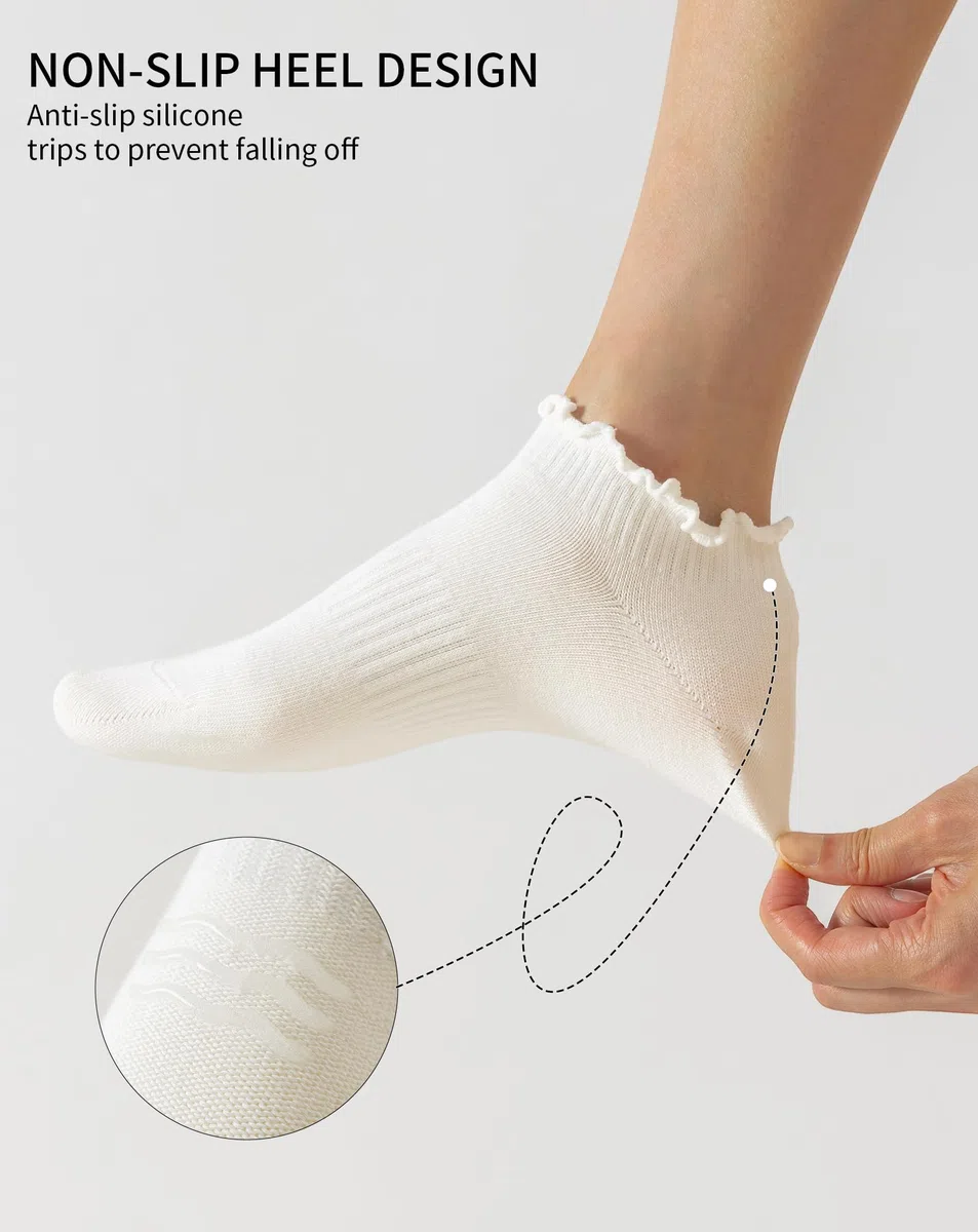 Yawlsow 6 Paar Rüschen Socken Damen Baumwollsocken Knöchelsocken Söckchen mit Rüsche weiche kurze Sommersocken für Sneaker Loafer Freizeitschuhe
