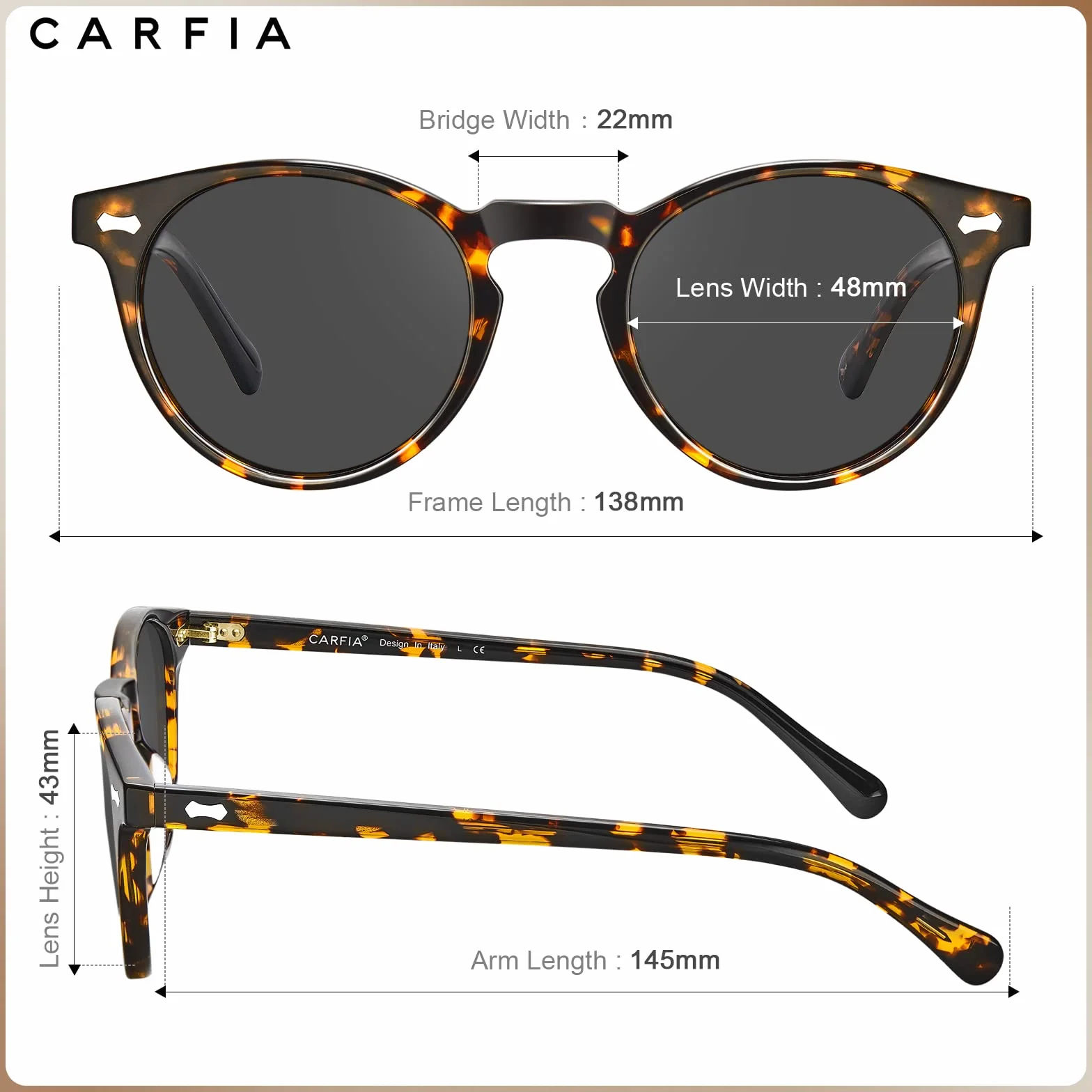 CARFIA Runde Sonnenbrille für Damen Polarisierte Frauen Sunglasses mit 100% UV Schutz