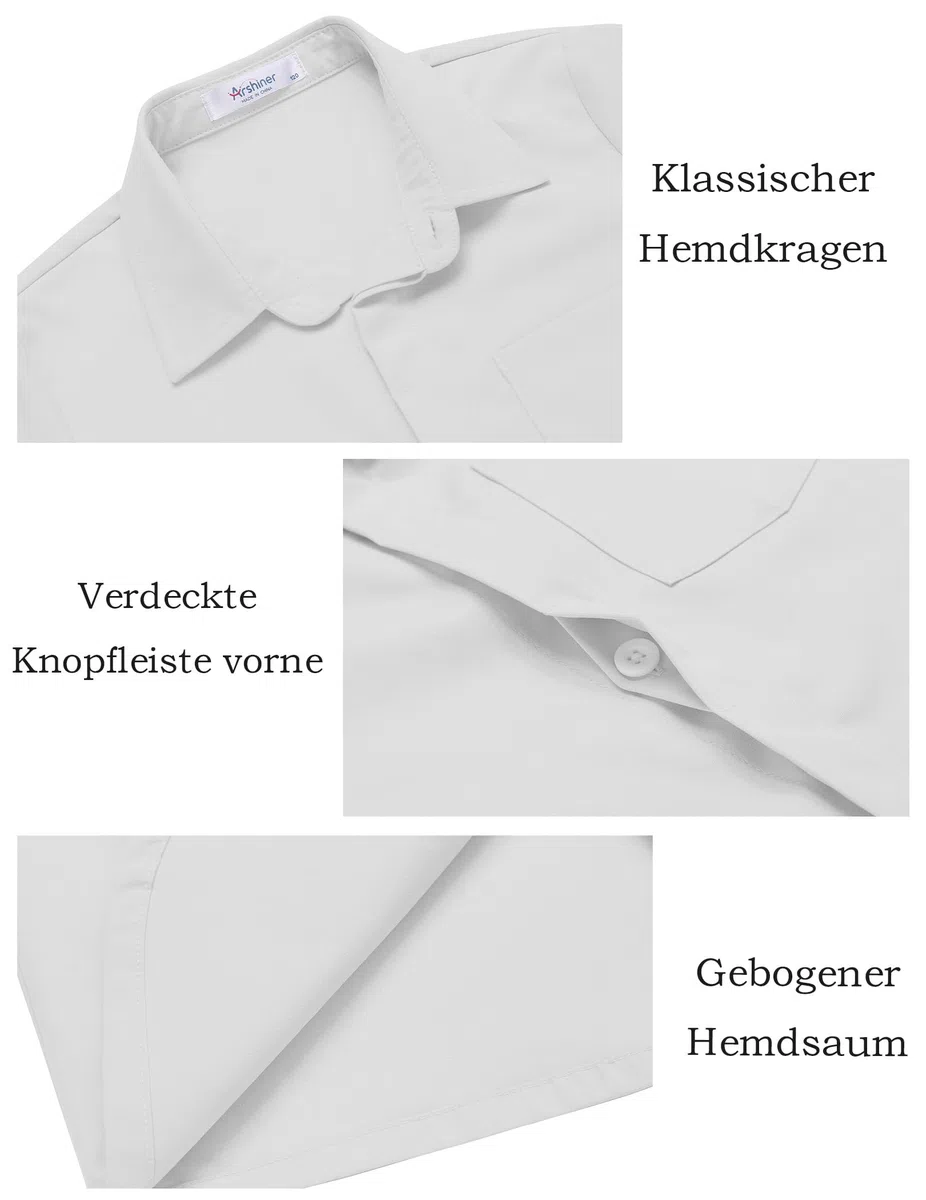 Arshiner Jungen Hemd Sommer Knopfleiste Shirt Kurzarm Kinderhemd Einfarbig Formale Schuluniform Kinder Freizeithemd Mode Oberteil mit Brusttasche 5-12 Jahre