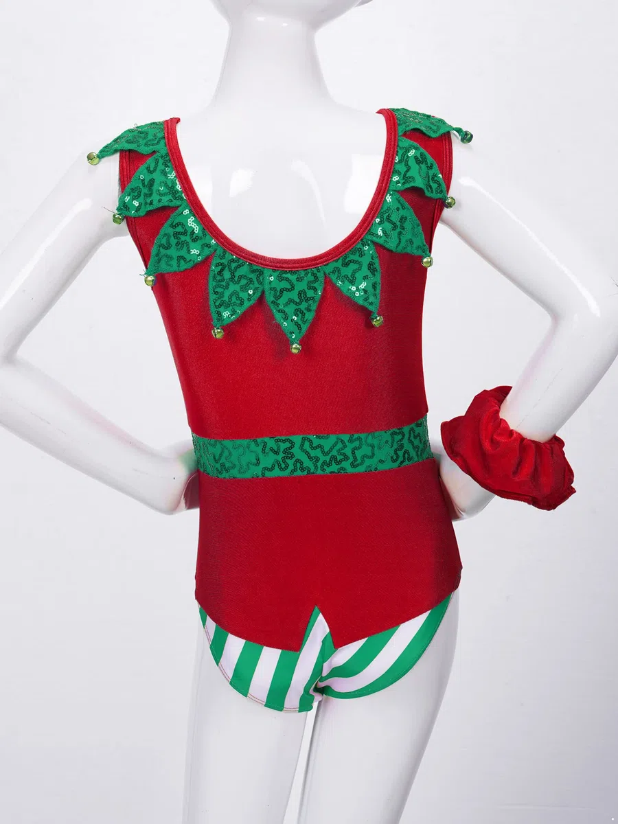 Mädchen Turnanzug Gymnastikanzug Weihnachten Body Overall Jumpsuit Kinder Weihnachtself Kostüm Weihnachten Party Outfits