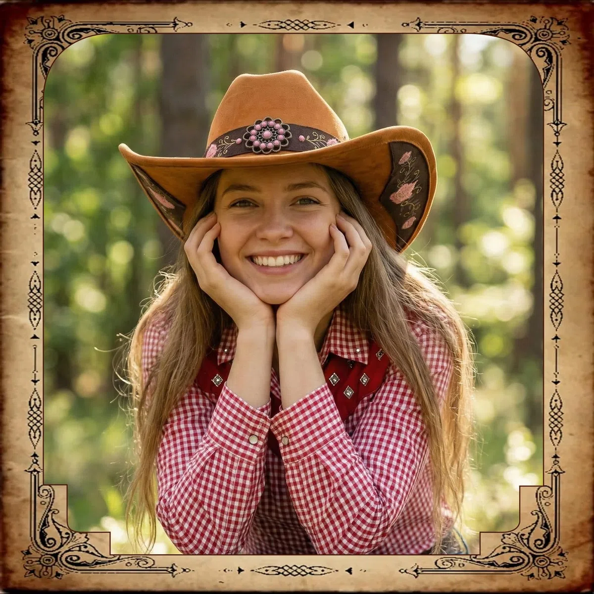 Utensilsto Western-Cowboyhut für Damen mit breiter Krempe und Stickerei