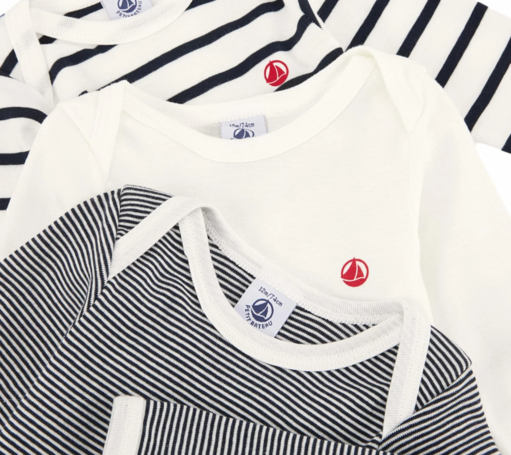 Petit Bateau Unisex Baby A01tb Gestreifter Body mit langen Ärmeln (3er Pack)