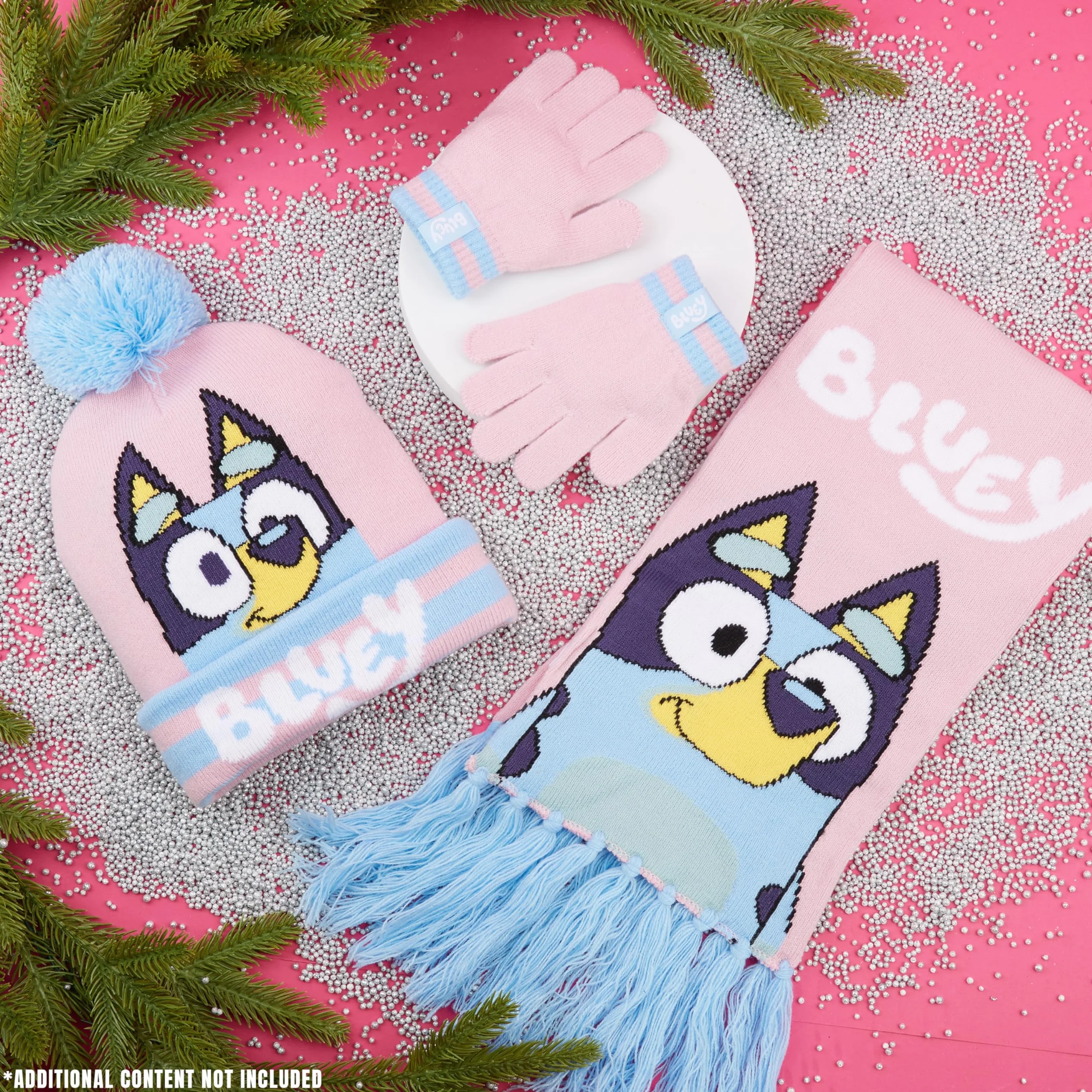 Bluey Mädchen Winter Accessoires Set, Mütze, Schal & Handschuhe oder Beanie & Handschuhe - Geschenke für Kinder