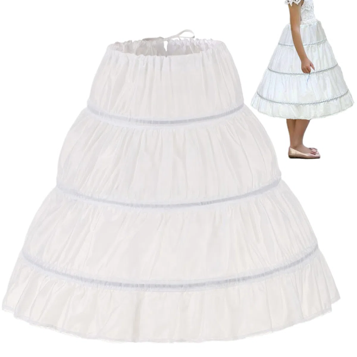 Crinoline Unterrock Girls Petticoat unter Kleid geschwollener Rock 3 Hoop -Rock für Kinder 25 '' Langer Petticoat Rock für Mädchen EIN verstellbares Kleinkind unter Kleiderschwäche Rock