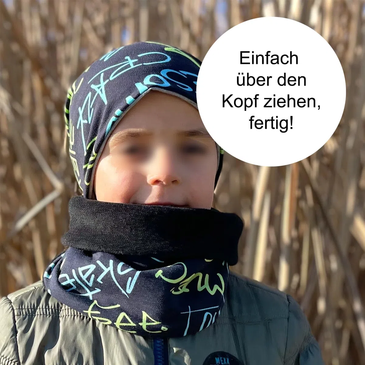 Wollhuhn Öko Mädchen/Jungen/Kinder Warmer Schlupfschal/Halstuch Innen Fleece Gefüttert Viele Motive Winter Übergangszeiten (aus Öko-Stoffen)