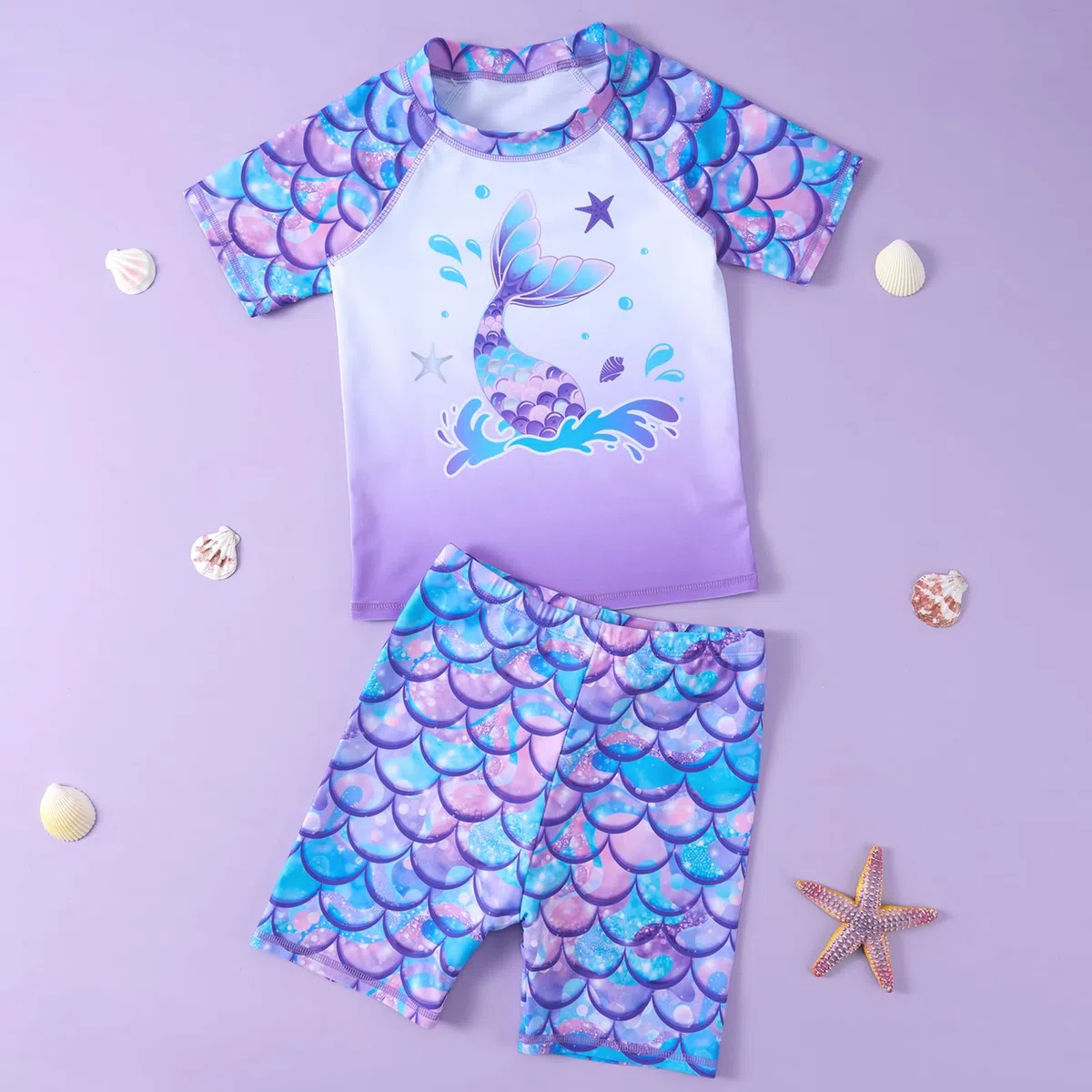 WAWSAM Mädchen Badeanzug Bademode Schwimmen 2 Stück Kinder Uv-Schutz Badeanzug Bade-Set Trunk und Rashguard