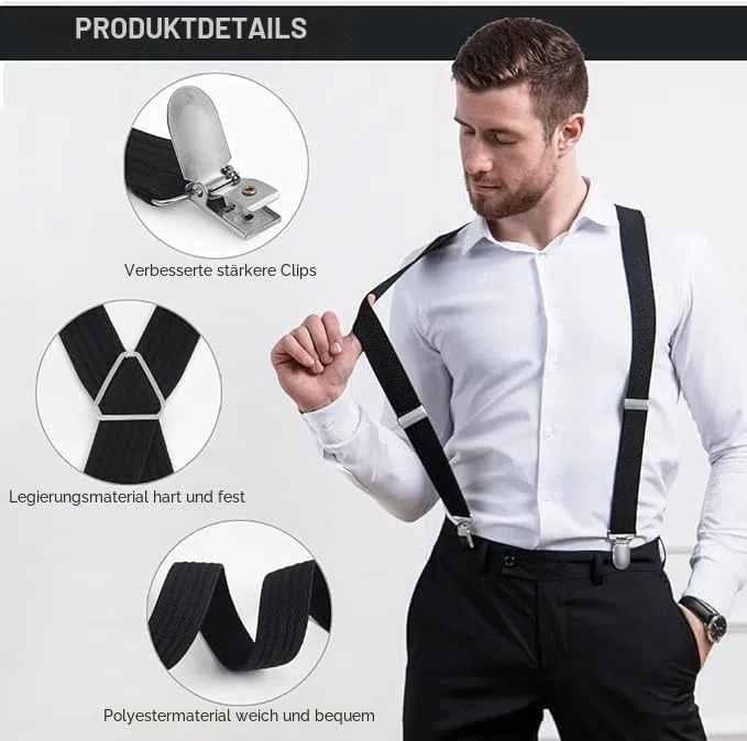 Hosenträger Herren, X-Form, mit starken Metall-Clips, robuste Hosenträger, Einstellbar und Elastische Einheitsgröße für Damen und Herren