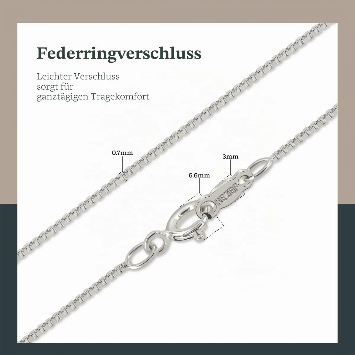 KEZEF Damen Halskette 925 Sterling Silber - 0,7mm Dünne Box Kette Italien - Sterling Silber Gold Roségold 41-76cm