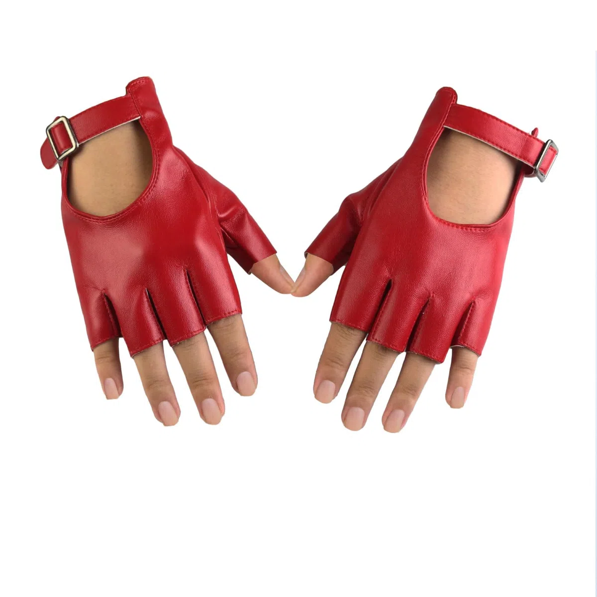 Long Keeper Fingerlose Lederhandschuhe Damen Ungefüttert Fahrhandschuhe Halbfinger Frauen Handschuhe Leder Punk Costume für Fahren Cosplay, Einheitsgröße