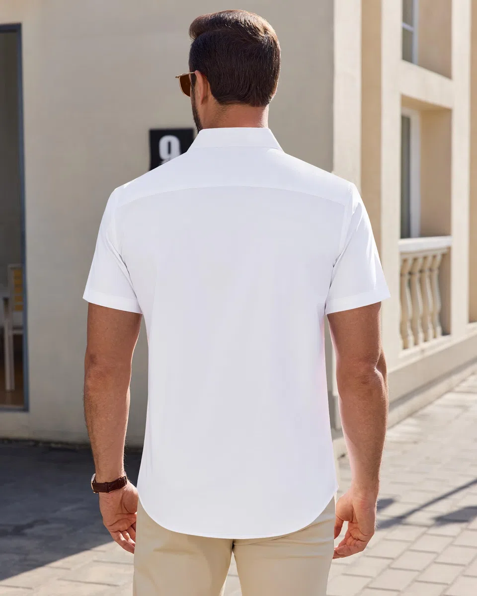 J.VER Hemd Herren Kurzarm Businesshemd Regular Fit Oberhemden mit Taschen für Hochzeit Festlich Arbeits