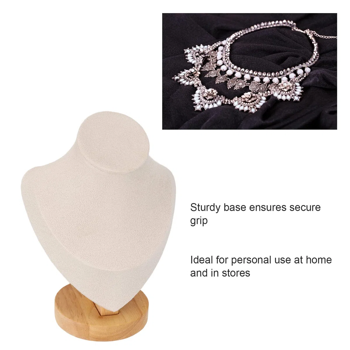 6,9-Zoll-Halsketten-Ausstellungsständer, Flanell-Schmuckstaffelei, Halsketten-Ketten-Ausstellungs-Büste-Ständer Turm-Rack Mannequin-Schmuck-Büste-Ausstellungshalter für Shop-Event-Show(Beige)