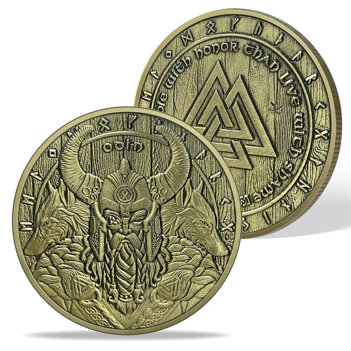 AtSKnSK Odin Münze Wikinger Valknut Münze Wikinger Odin Knoten Herausforderung Münze Geschenk Wikinger Wolf Chip Medaillon Nordische Mythologie Amulett für Männer (Odin Coin)