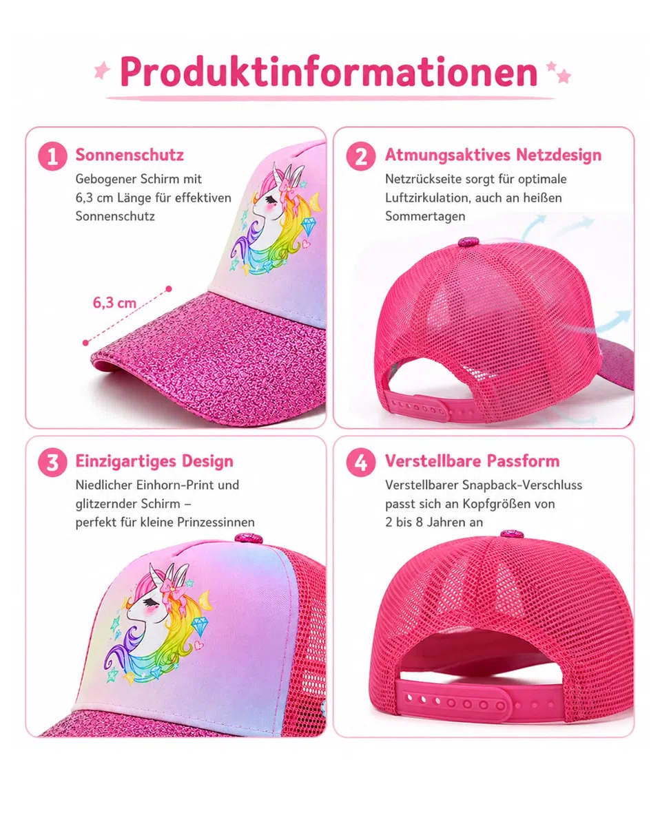 Kinder Einhorn Trucker Caps für Mädchen, Kleinkind Snapback Mesh Baseball Hut für Alter 2-8